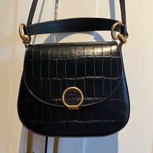Massimo Dutti Black Crossbody Bag with Gold Accents